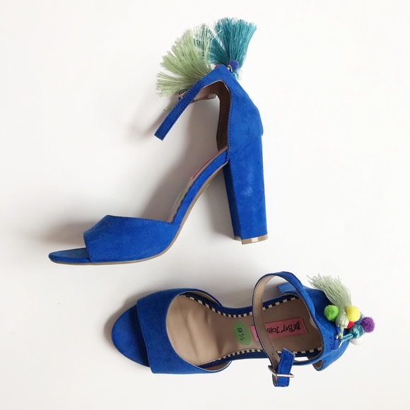 Betsey Johnson Shoes - Blue Betsy Johnson fringe and tassel block sandal